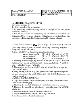 Đề cương ôn tập kiểm tra học kỳ 1 năm học 2015 - 2016 môn  hoá học lơp 11